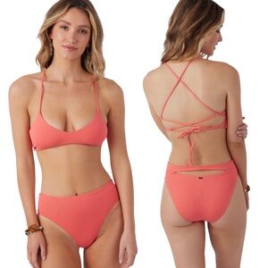 [L] O’Neill Bikini Set Dubarry Saltwater Solids Bralette Top High Rise Bottom